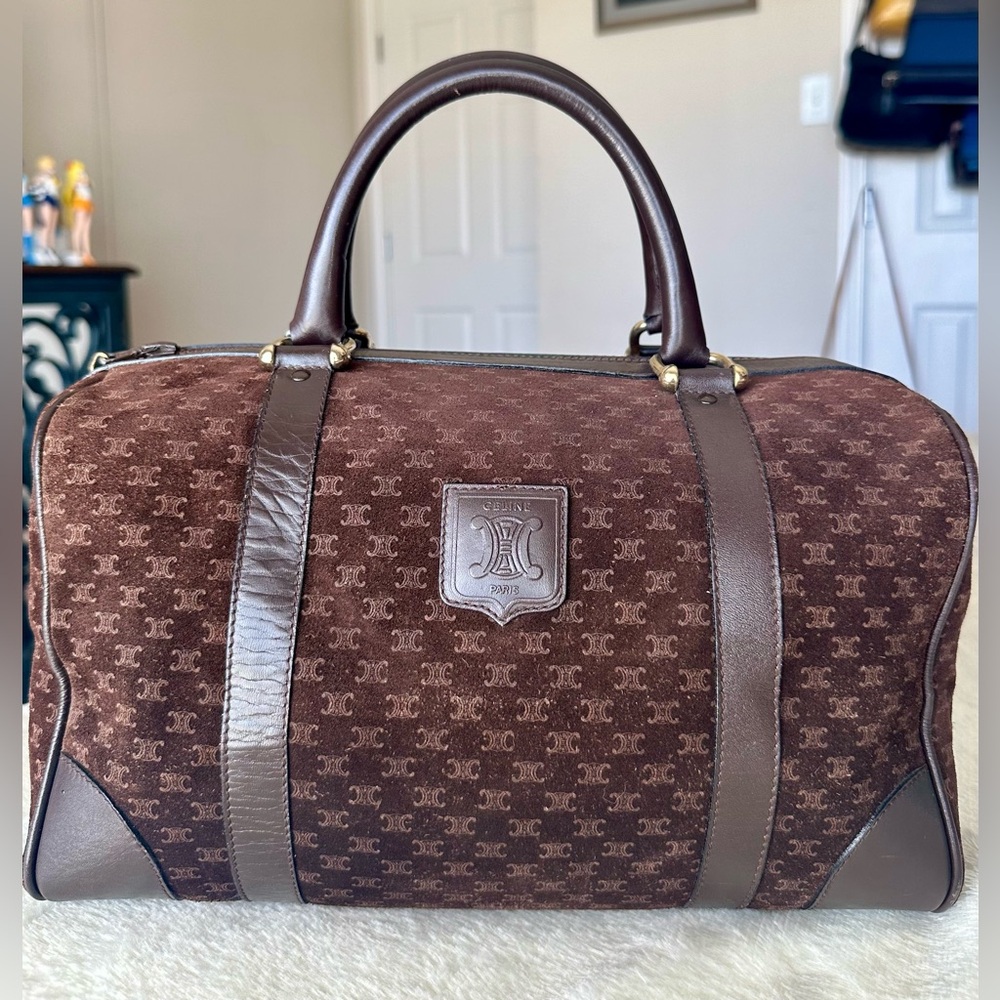Celine Brown Macadam Suede Boston Bag